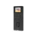 Side perspective of ZKTeco access control device featuring numeric keypad, screen, and fingerprint scanner module