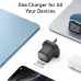 Promotional view of Anker Zolo 30W Adapter with USB-C port powering iPad, MacBook, AirPods, and smartphone at 30W max output.
