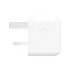 Angled view of Apple 40W Dynamic Power Adapter with UK-style Type G three-pin plug in sleek white minimalist design.