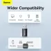 Baseus Ingenuity Series Mini OTG adapter, a compact USB-A to USB-C converter, shown with icons for device compatibility.