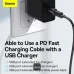 Baseus Ingenuity Series Mini OTG adapter shown in use, connecting a USB-C PD fast charging cable to a USB-A wall charger.