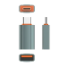The LDNIO LC140 OTG adapter is shown from multiple angles, highlighting its gray body and orange-accented USB-C and USB-A ports.