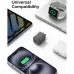 Top-down lifestyle view showing UGREEN X512 20W Type-C GaN Fast Charger #55527 surrounded by compatible devices.