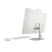 Rear view of HP All-in-One 24-cr0179d PC with white finish, HP logo, visible ports, and circular silver stand base.