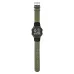 Close-up of Casio AE-1200WHB-3BVDF Digital Watch with green strap showing time, world map, and multiple digital indicators.