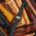 Close-up of Casio F-91WG-9QDF Watch placed on embossed leather items showing digital time and date display.