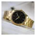Casio LTP-V005G-1BUDF Ladies Chain Analog Watch angled view gold band black dial polished finish on reflective surface