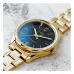 Casio LTP-V005G-1BUDF Ladies Chain Analog Watch close-up gold band dark blue dial with silver markers and numerals