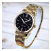 Casio LTP-V005G-1BUDF Ladies Chain Analog Watch front view gold band black dial with 12 and 6 numerals