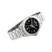 Casio MTP-1370D-1A2VDF Enticer Chain Analog Watch front view black dial rose gold markers day date window silver band
