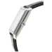 Side profile of Casio MTP-M105L-7AVDF Watch showing slim rectangular case and stitched black leather strap.