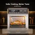 Front kitchen view of Oraimo BakeAir Pro Air Oven with metallic body baking pizza under digital controls.