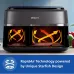 Front view of Philips NA352/00 9 Liter Air Fryer highlighting RapidAir technology inside dual baskets.