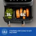 Top-front view of Philips NA352/00 9 Liter Air Fryer showing separate 3L and 6L cooking baskets.