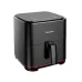 Front angled view of Sharp KF-AF70M-BK 7L Air Fryer with sleek black design, touch controls, and red accent line.