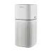 Angled front view of Hitachi EP-TZ50WG Air Purifier showing white-gray finish and side PUSH button.