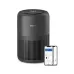 Front view of Philips PureProtect Mini 900 Series Smart Air Purifier with companion mobile app display.