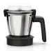 Front view of a medium stainless steel jar from the BOSCH MG8724A1KI TrueMixx Pro 1000W Mixer Grinder.