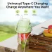 Front view of portable juice blender on outdoor table with USB cable highlighting universal type charging feature