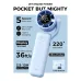 Feature overview graphic of Aecooly PF04s AirGimbal Handheld Fan highlighting speed levels, airflow range, and battery performance 