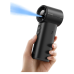 Handheld view of Aecooly PM02 Cold Air Portable Handheld Misting Fan showing mist airflow from nozzle and compact grip design