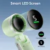 Close-up of Portable Mini Turbo Fan in light green with smart LED screen showing wind speed and remaining power.