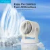 Front view of Vyvylabs S04 desktop fan near water splash showcasing strong cooling airflow effect