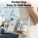 Top view of compact handheld fan stored inside a transparent case showing pocket size portability