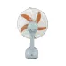 Front angled view of WARMAC 106-16” Charger Fan with sturdy base, control buttons, and orange blades in wire mesh.