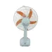 Front angled view of WARMAC 107-16” Charger Fan with sturdy base, control buttons, and orange blades in wire mesh.