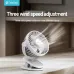 Yison Celebrat F4 Clip-on Portable Fan highlighting three wind speed adjustment levels.