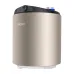 Angled view of Haier 30 Litre Vertical Water Heater Geyser showing red and blue pipe connectors for hot and cold water.
