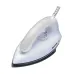 Angled front view of the Panasonic NI‑317T Dry Iron in white highlighting the smooth body and heat‑resistant handle.