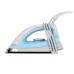 Angled front view of the Philips GC157/02 1100 Watt Dry Iron showing its blue handle and pointed soleplate.