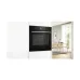 Built-in view of the BOSCH Series 8 HBG7341B1M Microwave Oven integrated into white cabinetry in a modern home setting