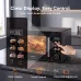 Close-up of Oraimo InfiWave Nova Oven touchscreen panel with cooking modes and knob control beside roasted chicken.
