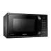 Angled view of Samsung MC28H5025VK/D2 Oven showing sleek black design, side vents, and cooking mode buttons.