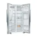 Open front view of the BOSCH KAG93AI30M Series 6 598L Refrigerator showing spacious side‑by‑side shelves and door storage.