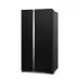 Front view of Hitachi R-S800PB0 Refrigerator showing sleek black side-by-side design with minimalist handles.