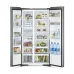 Open view of Hitachi R-S800PB0 Refrigerator fully stocked with fresh meals, drinks, and frozen items.