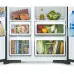 Stocked interior of Hitachi R-S800PB0 Refrigerator with fresh produce, frozen meats, and organized compartments.