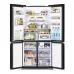 Open Hitachi R-WB640V0PB (KD) (GBK) Refrigerator with four-door design, organized shelves, drawers, and stored food items.