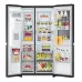 LG GS-X6354MC 674L Refrigerator shown in front view with both doors open, displaying organized food storage compartments.