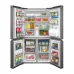 Midea MDRF923CIG45BD refrigerator fully stocked with food, beverages, vegetables and frozen items.