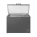 Samsung RI70F29V1GAGH chest freezer shown open with insulated lid, interior storage baskets and control panel.