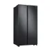 Angled front view of the Samsung RS72R5011B4/D2 647L Side By Side Refrigerator showing its matte black finish with doors closed.