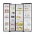 Fully open interior view of the Samsung RS72R5011B4/D2 647L Side By Side Refrigerator displaying stocked shelves and compartments.