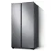 Angled front view of the Samsung RS72R5011B4/D2 647L Side By Side Refrigerator emphasizing its sleek modern exterior.