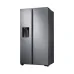 Samsung RS74R5101SL/D3 Refrigerator front perspective view showcasing side-by-side design and sleek finish