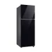Angled front view of the Samsung RT35CB564422 345L Top Mount Refrigerator showing its glossy dark finish with doors closed.